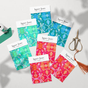 Naples velvet by Liberty James Studio in pink, sample swatch set showing an ornate kaleidoscope design