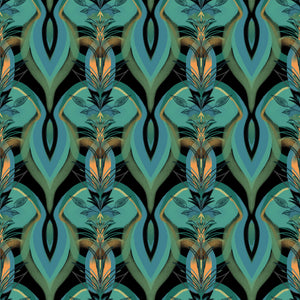 Soltar wallpaper by Tatie Lou in teal, full repeat of a Deco arch pattern