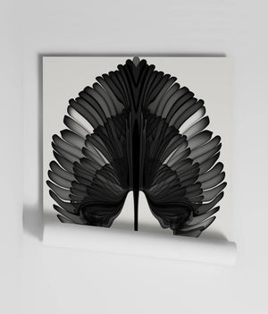 Empress Fan wallpaper by Liberty James Studio in black, roll showing art deco fan leaves