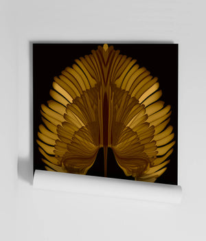 Empress Fan wallpaper by Liberty James Studio in gold, sample roll showing art deco fan leaves