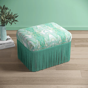 Bel Air Blossom Eco velvet by Liberty James Studio in mint green, a mirrored blossom design covering a footstool