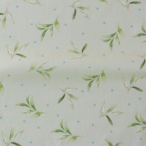 Olive and Dot in Sky Blue fabric by Seed Home Designs in blue, flat sample of olive sprigs and dots