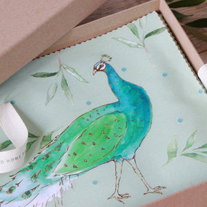 Peacock and Olive in Olive Green fabric by Seed Home Designs in olive green, full repeat of peacocks and olive sprigs