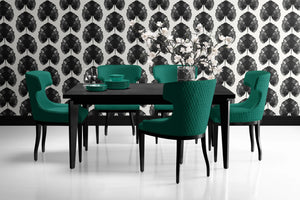 Empress Fan wallpaper by Liberty James Studio in black, art deco fan leaves in a dining area