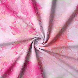 Amalfi Eco Velvet velvet by Liberty James Studio in pink, draped close-up of a marbled kaleidoscope design