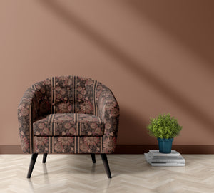 Riviera Dream Mocha Mousse velvet by Dami and Em Design in brown, a woven medallion design upholstered on an armchair