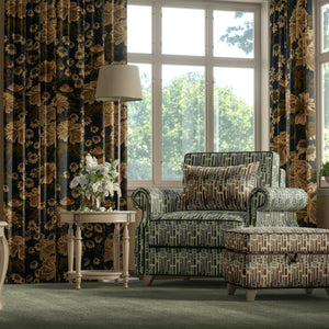 Whispers of Peony velvet by Dami and Em Design in pink and black, peonies made into curtains