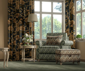 Whispers of Peony velvet by Dami and Em Design in pink and black, peonies made into curtains