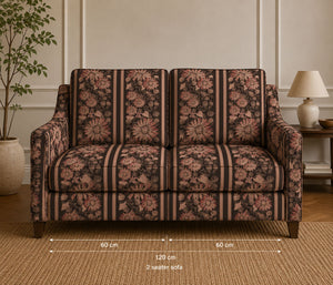 Riviera Dream linen by Dami and Em Design in brown, a woven medallion design behind a sofa in a living room
