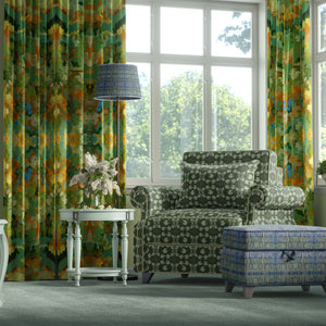 Impasto Strokes velvet by Dami and Em Design in ochre, painterly strokes in a living room