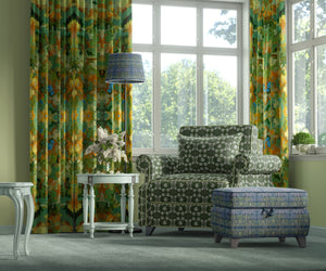 Impasto Strokes velvet by Dami and Em Design in ochre, painterly strokes in a living room