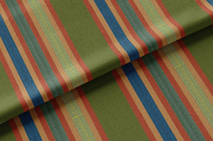Stripe Weave linen by Dami and Em Design in green, in soft folds showing woven stripes