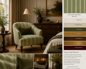 Stripe Weave linen by Dami and Em Design in terracotta, look book page showing woven stripes