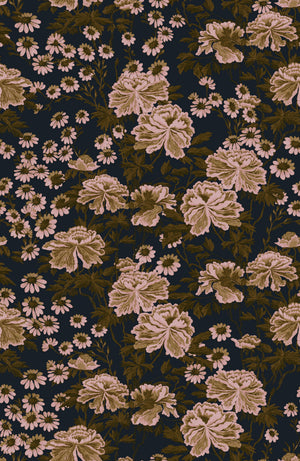 Whispers of Peony velvet by Dami and Em Design in pink and black, full repeat of peonies