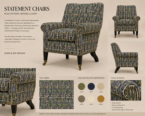 Structured Chaos linen by Dami and Em Design in navy, style sheet showing a geometric design