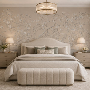 Peacock Garden in Bloom Wallpaper — Original room mockup