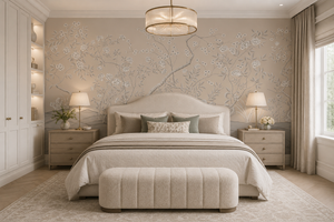 Peacock Garden in Bloom Wallpaper — Original room mockup