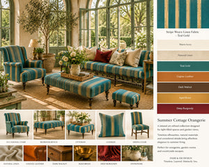 Stripe Weave linen by Dami and Em Design in teal, look book page showing woven stripes