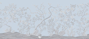 Peacock Garden in Bloom Wallpaper — Blue