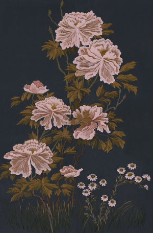 Whispers of Peony wallpaper by Dami and Em Design in charcoal, full repeat of peonies
