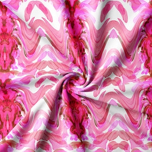 Bel Air Blossom Eco velvet by Liberty James Studio in pink, in soft folds showing a mirrored blossom design