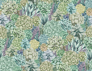 Alpine Landscape wallpaper by Brand McKenzie in sage green and lilac, close view of dense alpine foliage