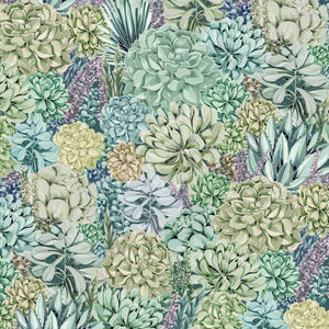 Alpine Landscape wallpaper by Brand McKenzie in sage green and lilac, detail of dense alpine foliage