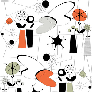 Atomic wallpaper by Dupenny in multicolour, pattern sample of atomic-age motifs