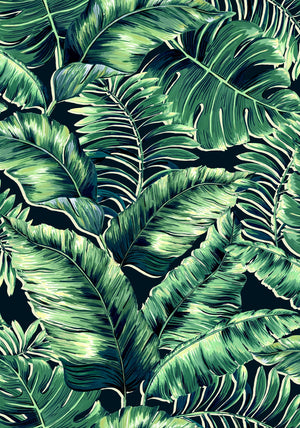 Banana Leaves Max wallpaper by Brand McKenzie in green, pattern detail of large banana leaves