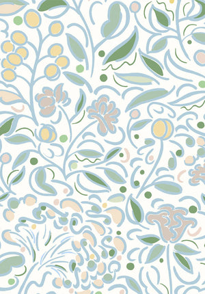 Barbara linen by Claire de Quénetain in pink, flat sample of a hand-painted floral design