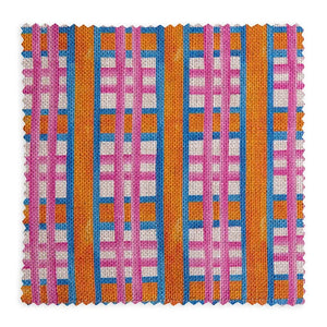 Beach Blanket linen by Bethie Tricks in pink and orange, full repeat of a bold check