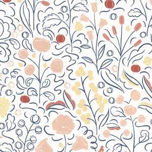 Beatrice wallpaper by Claire de Quénetain in red, full repeat of a hand-painted floral design