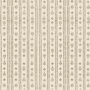 Birdlip wallpaper by Parker and Jules in cream, flat sample of a small block-print stripe