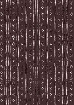 Birdlip wallpaper by Parker and Jules in brown, flat sample of a small block-print stripe
