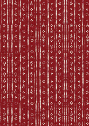 Birdlip wallpaper by Parker and Jules in red, pattern sample of a small block-print stripe