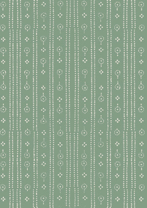 Birdlip wallpaper by Parker and Jules in green, pattern sample of a small block-print stripe