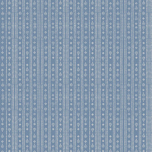 Birdlip linen by Parker and Jules in blue, flat sample of a small block-print stripe