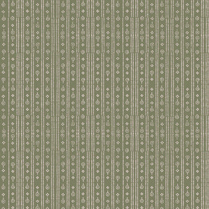 Birdlip linen by Parker and Jules in dark green, flat sample of a small block-print stripe