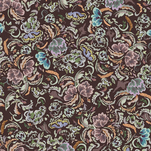 Bloomsbury Petite linen by Parker and Jules in brown, flat sample of painterly flowers
