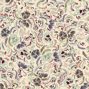 Bloomsbury Grande linen by Parker and Jules in cream and teal, full repeat of large painterly flowers