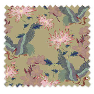 Blossom velvet by Tatie Lou in beige, full repeat of blossoms and birds