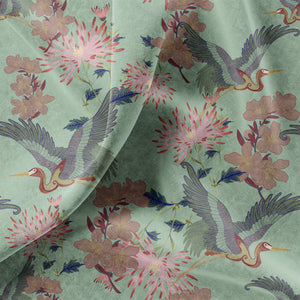 Blossom velvet by Tatie Lou in mint green, full repeat of blossoms and birds
