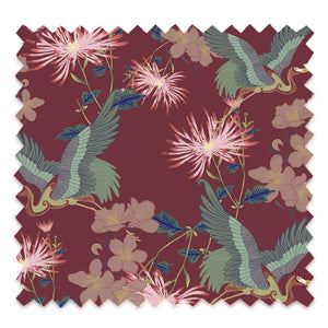 Blossom velvet by Tatie Lou in red, full repeat of blossoms and birds