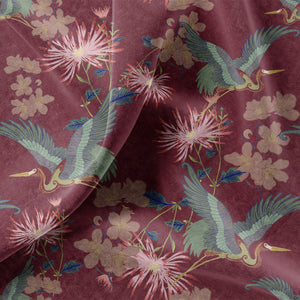Blossom velvet by Tatie Lou in red, pattern sample of blossoms and birds