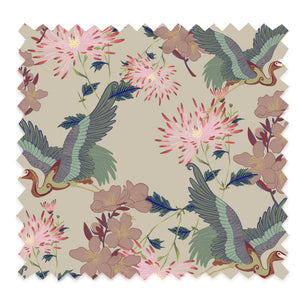 Blossom velvet by Tatie Lou in cream, draped close-up of blossoms and birds