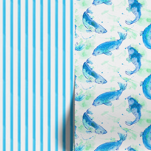 Shoal of Fish wallpaper by Seed Home Designs in blue and green, roll showing watercolour fish