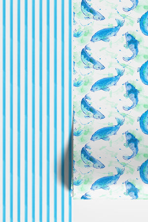 Shoal of Fish wallpaper by Seed Home Designs in blue and green, roll showing watercolour fish