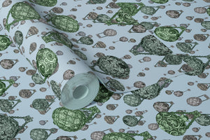 Hot Air Balloons wallpaper by Dami and Em Design in blue, roll showing hot-air balloons