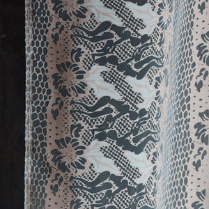 Body Lace voile fabric by The Monkey Puzzle Tree in pink, a lace body print made into curtains (alternate view)