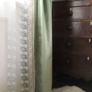 Body Lace voile fabric by The Monkey Puzzle Tree in pink, a lace body print as lined curtains